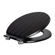 Image of Grey Tongue & Groove MDF Wooden Toilet Seat with Strong Chrome Plated Hinges