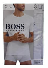 Image of HUGO BOSS Mens Crew Neck Cotton 3 Pack T-Shirt White Navy Grey Sz. S ,DAMAGE BOX