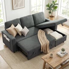 Image of HOMCOM Pull Out Sofa Bed L Shape Corner Sofa w/ Reversible Chaise Dark Grey