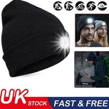 Image of Knitted Wooly Beanie Hat With LED Light Unisex Warm High Powered Head Torch Lamp
