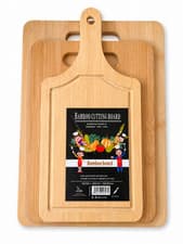 Image of 3pc Bamboo Cutting Board Set  Chopping Boards with Handle Serving Platter Board