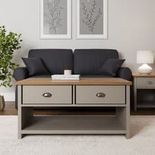 Image of Lancaster Storage Coffee 2 Drawers & Undershelf Display Living Room Grey