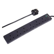 Image of Pro Elec 6 gang 8m Surge Protected Black Extension Lead