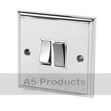 Image of Double Light Switch 2 Gang Polished Mirror Chrome Victorian 10 Amp 2 Gang 2 Way
