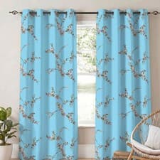 Image of Top Printed Floral Blackout Curtains Pair Thermal Eyelet Ring 2 Panels Curtains