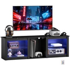 Image of HOMCOM 160cm TV Unit w/ LED Lights for 65" TV Modern TV Stand Cabinet Black