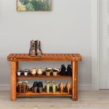 Image of 3-Tier Shoe Rack Bench Heavy Duty 18 Slats Top Layer Boots Organizer Natural