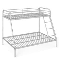 Image of COSTWAY 198 x 141 x 160cm Metal Bunk Bed with Ladder wSafety Guardrail-Silver