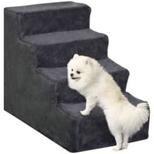Image of PawHut Four-Step Portable Dog Stairs with Washable Plush Cover, Dark Grey