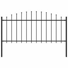Image of Garden Fence Black Heavy-Duty Steel 11.9m x 1.25-1.5m Spear Top 7 Panels 8 Posts