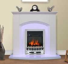Image of Modern White Inset Complete Electric Fireplace Surround with 2KW Chrome Fire