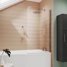 Image of Nuie Curved B Shaped Hinged Bath Screen 1435mm H x 850mm W - 6mm Glass