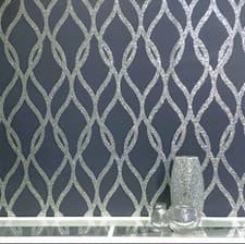 Image of Arthouse Sequin Trellis Navy & Silver Glitter Wallpaper 921804