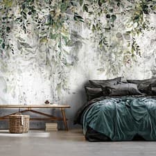 Image of LEAVES PLANTS CONCRETE Photo Wallpaper Wall Mural Modern Bedroom Living Room