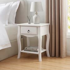 Image of Light Grey Bedside Table Amelie 1 Drawer Modern Nightstand Storage