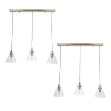 Image of Set of 2 Antique Brass Kitchen Dining Island 3 Light Ceiling Bar Pendants