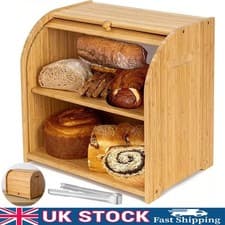 Image of Bread Bin 2 Tiers Double Layer Box Slide Roll Top Food Storage Rack Home Kitchen