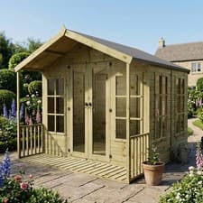 Image of Summerhouse with Veranda Shiplap Apex Roof Wooden Garden Room 8 x 8 8ft Waltons