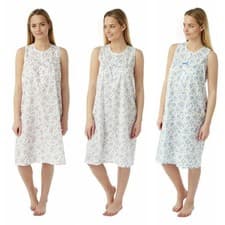 Image of Womens Floral Sleeveless Nightdress Cotton Rich Nightie Summer Nightwear UK