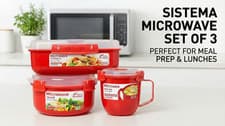 Image of Sistema Microwave Lunch Box Container HotFood Bowl Plastic Mug 3 PIECE COMBO SET