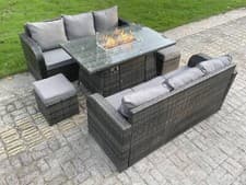 Image of Fimous Rattan Garden Furniture Sets Gas Fire Pit Sofa Dining Table Recliner Set