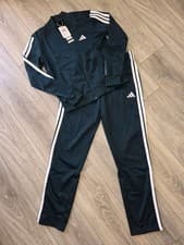 Image of Adidas Three Stripe Forest Green 2 Piece Training Tracksuit Small Womens