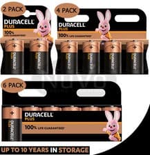 Image of DURACELL PLUS SIZE D 100% LIFE GUARANTEE ALKALINE BATTERIES LR20 MN1300 LONG EXP
