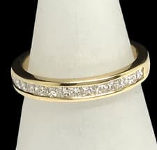 Image of diamond half eternity ring 18ct gold size N 1/2 princess cut channel set. New