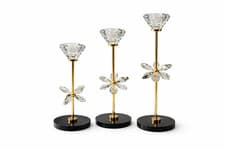 Image of Crystal Candle Holder Set Gold Stand Glass Decor 17cm 22cm 25cm