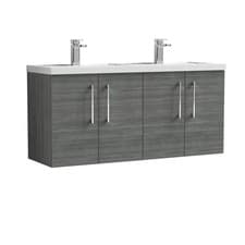 Image of Nuie Arno Anthracite Woodgrain 1200mm Wall Hung 4 Door Vanity Unit and Double Po