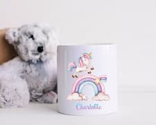 Image of Personalised Rainbow Unicorn Money Box Ceramic Savings Pot Gift Idea