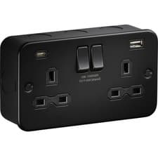 Image of Knightsbridge Matt Black Metal Clad Range of Switches and Sockets