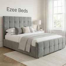 Image of Cube Upholstered Velvet Ottoman Bed with Gas Lift, Double & King