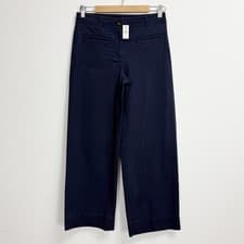 Image of Talbots Wide Leg Chino Pants Womens 2 Navy Blue Cotton Blend Front Pockets NWT