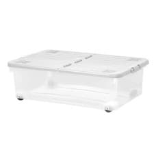 Image of 5 Pack Wham 32L Clear Cool Grey Storage Boxes with Wheels Folding Lids Stackable
