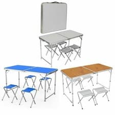 Image of OUTDOOR FOLDABLE PICNIC TABLE & 4 STOOL SET PORTABLE CAMPING GARDEN INDOOR