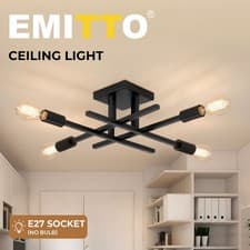 Image of EMITTO Semi Flush Mount Ceiling Light Fixture Matte Black 4 Light E27 Socket