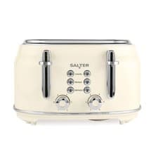 Image of Salter Retro 4-Slice Toaster Wide Slot 6 Levels Defrost Removable Tray Cream