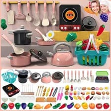 Image of Kids Kitchen Pretend Play Set Cooking Pot Food Kit Educational Learning Toy UK