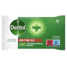 Image of Dettol On the Go 2-in-1 Antibacterial 15 Wipes