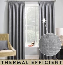 Image of Matrix Thermal Textured Pencil Pleat Pair of Curtains - Room Darkening & Thermal