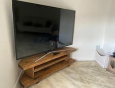 Image of Corner TV Unit Stand Cabinet. 120cm. Handmade chunky rustic pine. Rugger Brown.
