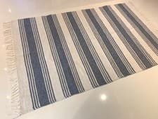 Image of Natural CREAM DARK GREY Striped Eco Friendly Recycled Cotton Rich Washable Rugs