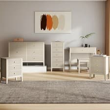 Image of 3 Drawer Chest of Drawers, Tall 5 Drawer Bedside Table, Pair of 3 Drawer Bedside