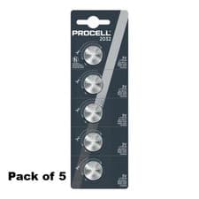 Image of DURACELL BATTERY COIN BUTTON CR2032 PROCELL 3V LITHIUM - Pack of 5 BATTERIES