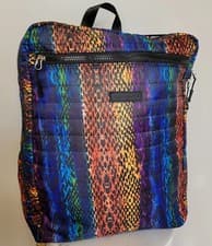 Image of NWT Tahari Quilted Rainbow Snakeskin Print Recycled Backpack 5 Pocket