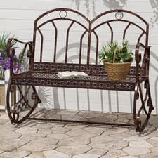 Image of Garden Bench Metal 2 Seater Steel Rocking Chair Patio Loveseat Outdoor Bronze