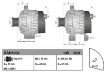 Image of Alternator with freewheel belt pulley DAN1002 DENSO for FIAT FORD LANCIA