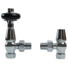 Image of Traditional Antique Design TRV Thermostatic Brass Angled Radiator Valves Pair