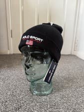Image of B.N.W.T  Polo Ralph Lauren Sport Capsule logo knit beanie in black OSFA RRP £55